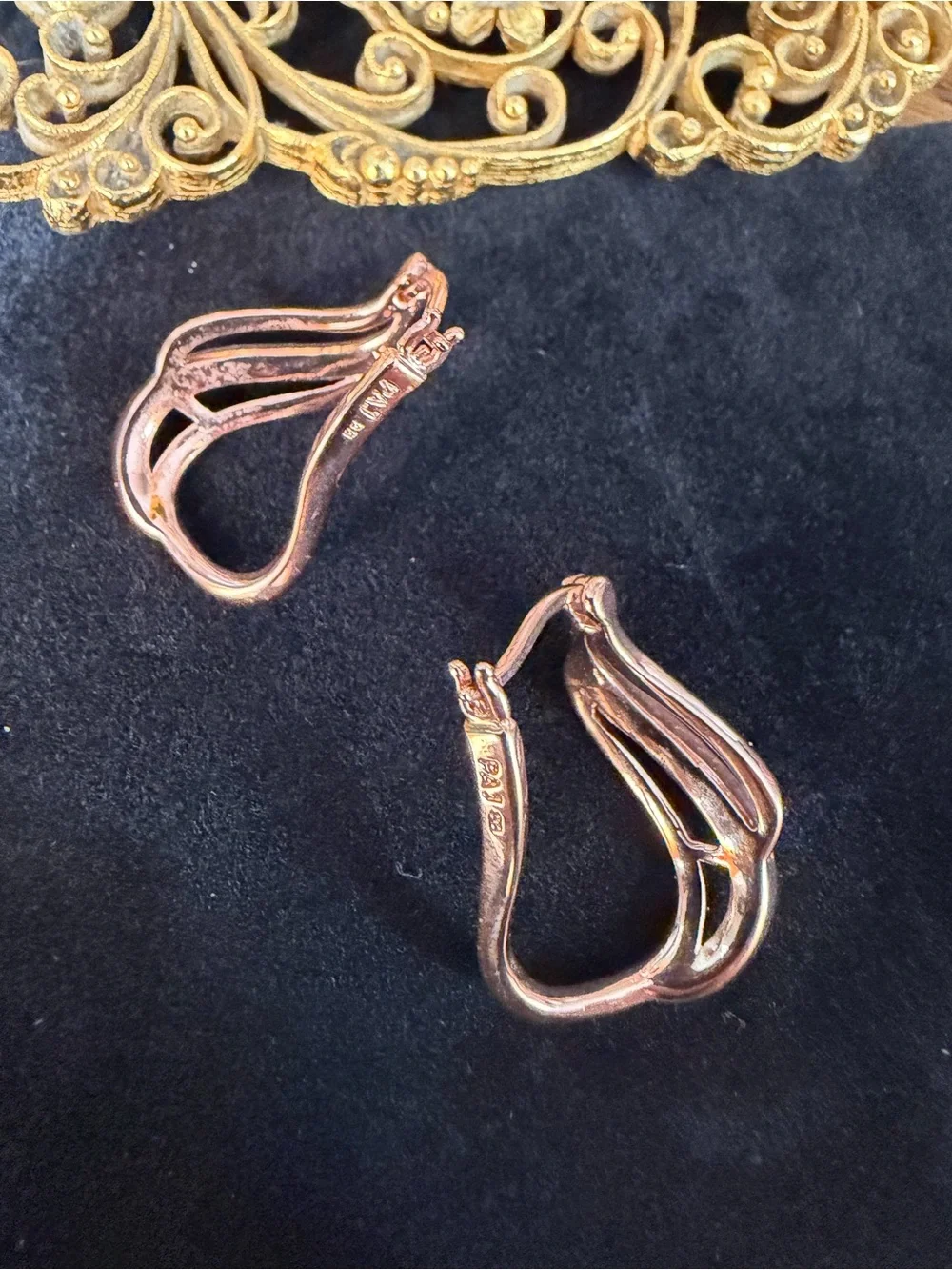 PAJ 18K Rose Gold Over Sterling Silver Diamond Accent Open Wave Hoop Earrings
